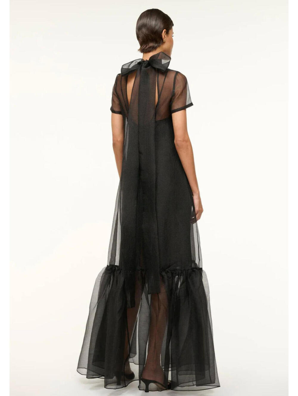 NWT STAUD Calluna Organza Neck Tie Gown Dress Designer Sheer Black Small - Picture 7 of 9
